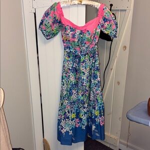 Lilly Pulitzer Pink and Blue Floral Dress Size 10